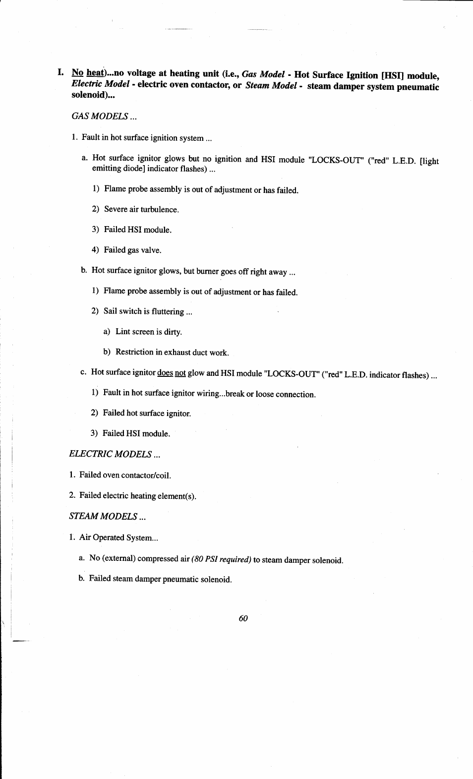 I. № heat)...no voltage at heating unit (i.e, Hot surface ignition [hsi] module, Electric oven contactor, or | Steam damper system pneumatic solenoid) | ADC AD-78 User Manual | Page 65 / 75