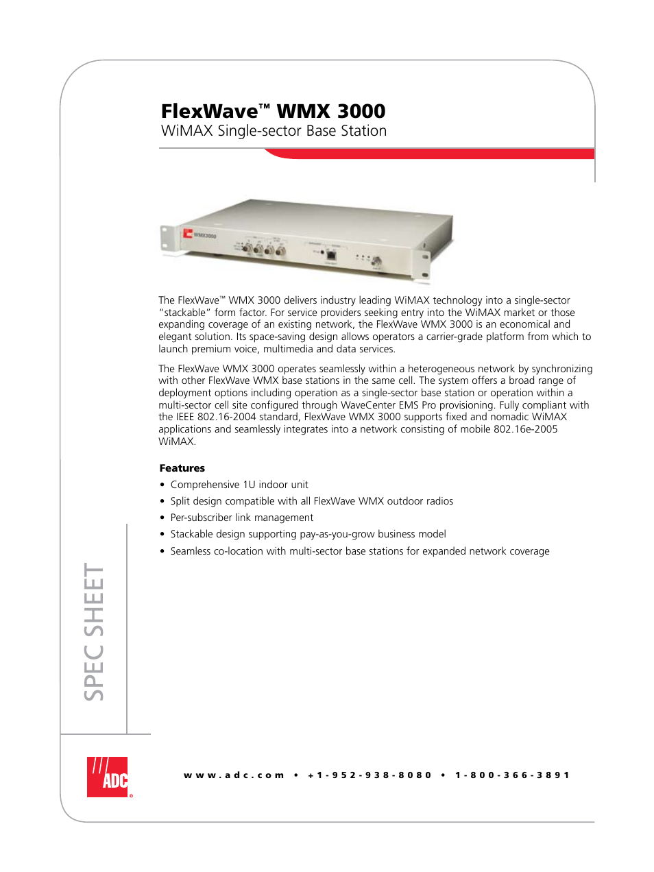 ADC WiMAX Single-sector Base Station WMX 3000 User Manual | 4 pages