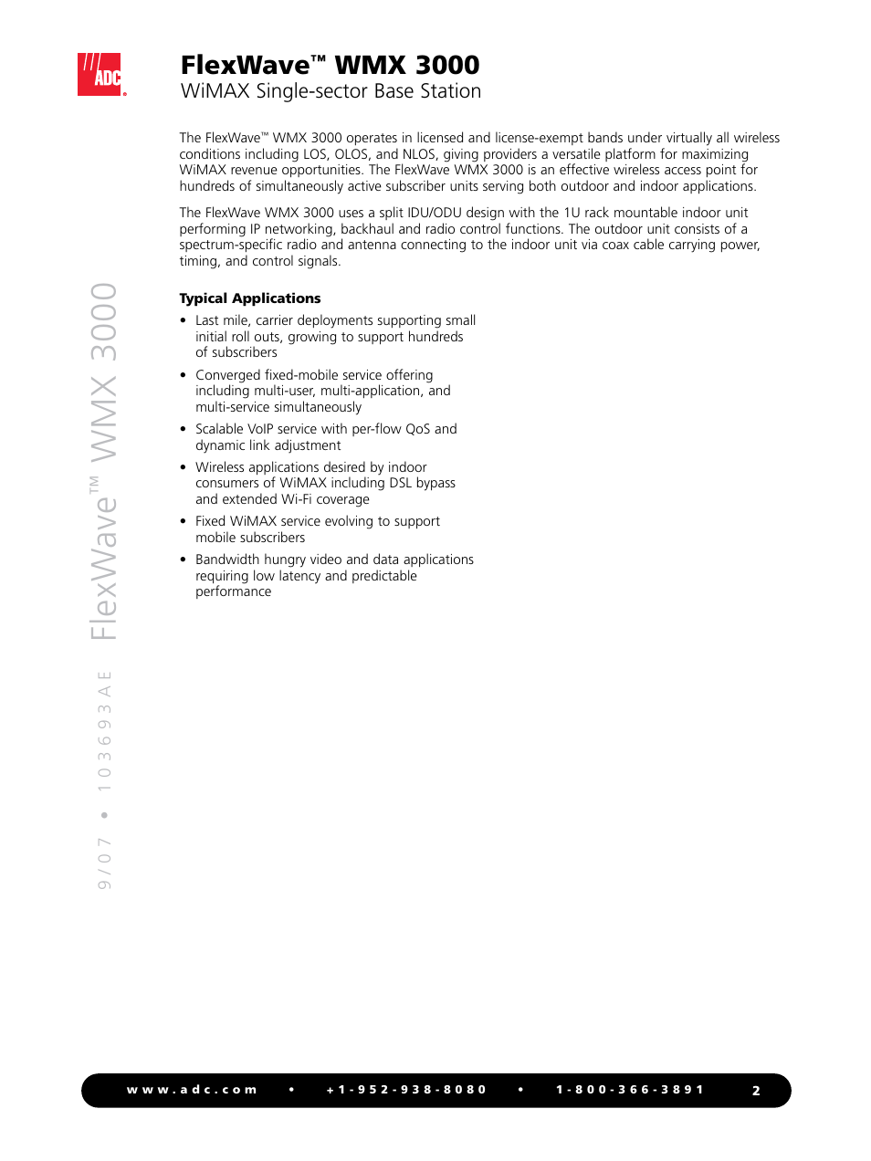 Flexw ave, Wmx 3000, Flexwave | Wimax single-sector base station | ADC WiMAX Single-sector Base Station WMX 3000 User Manual | Page 2 / 4