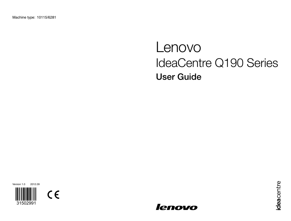 Lenovo IdeaCentre Q190 Desktop User Manual | 37 pages