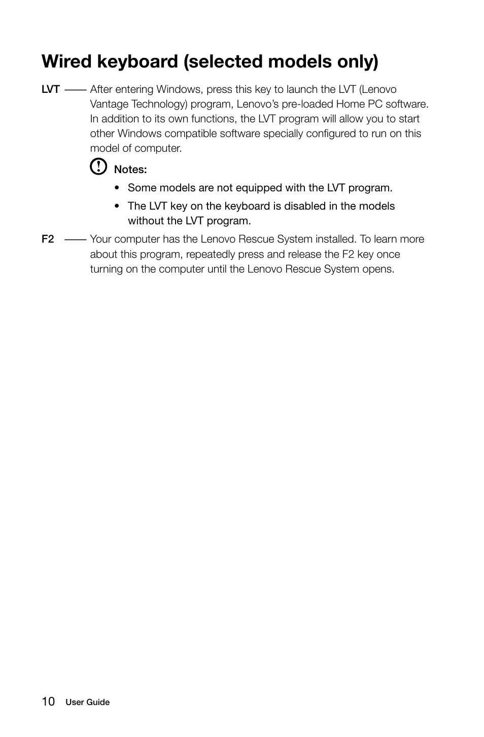 Wired keyboard (selected models only) | Lenovo IdeaCentre Q190 Desktop User Manual | Page 15 / 37