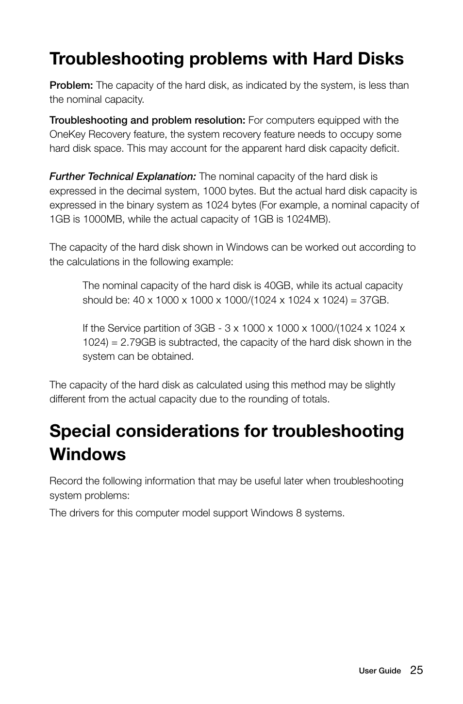 Troubleshooting problems with hard disks, Special considerations for troubleshooting windows | Lenovo IdeaCentre Q190 Desktop User Manual | Page 30 / 37