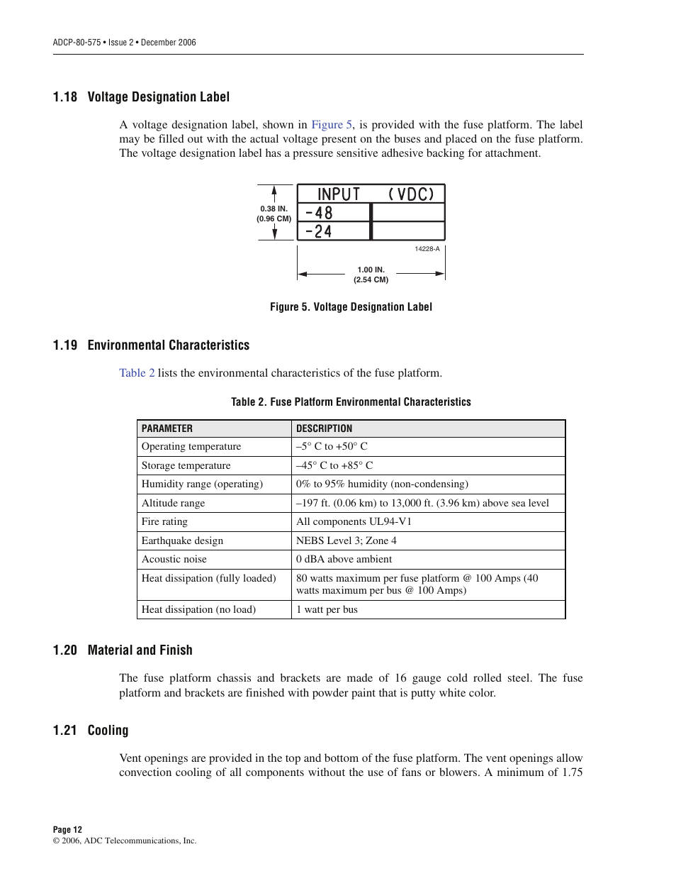 18 voltage designation label, 19 environmental characteristics, 20 material and finish | 21 cooling | ADC PowerWorx Power Distribution User Manual | Page 18 / 40
