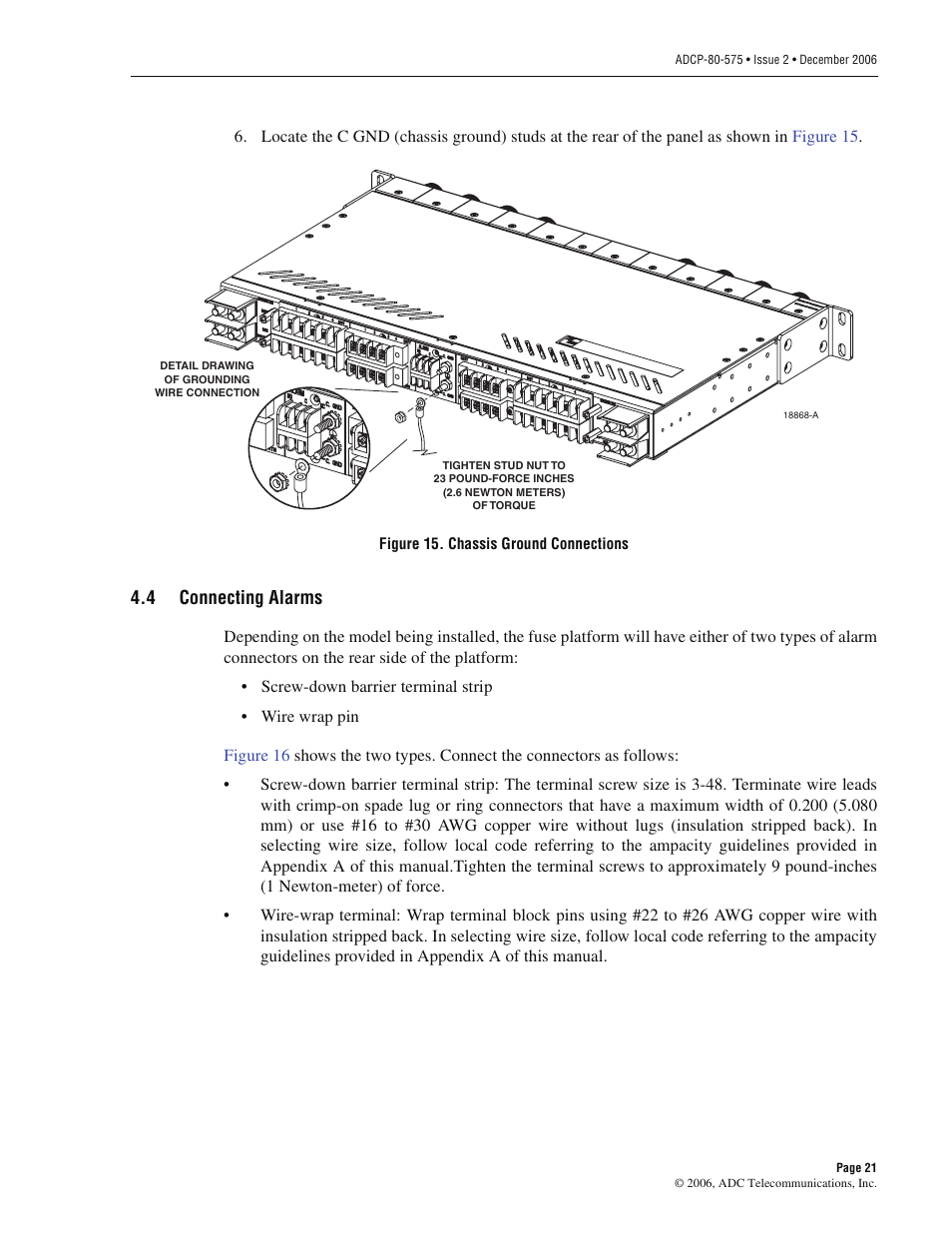 4 connecting alarms, Connecting alarms | ADC PowerWorx Power Distribution User Manual | Page 27 / 40