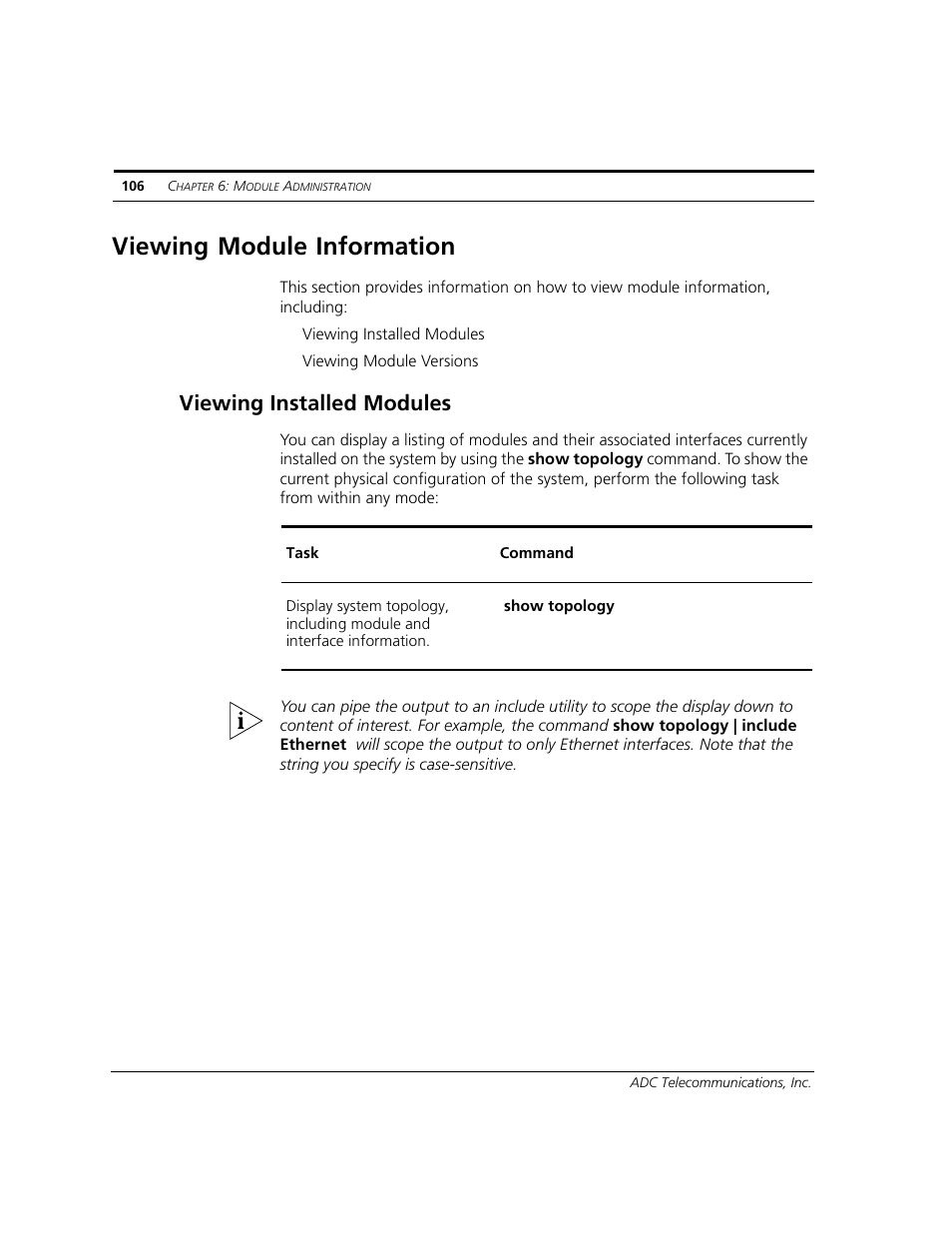 Viewing module information, Viewing installed modules | ADC CUDA 3 User Manual | Page 108 / 620