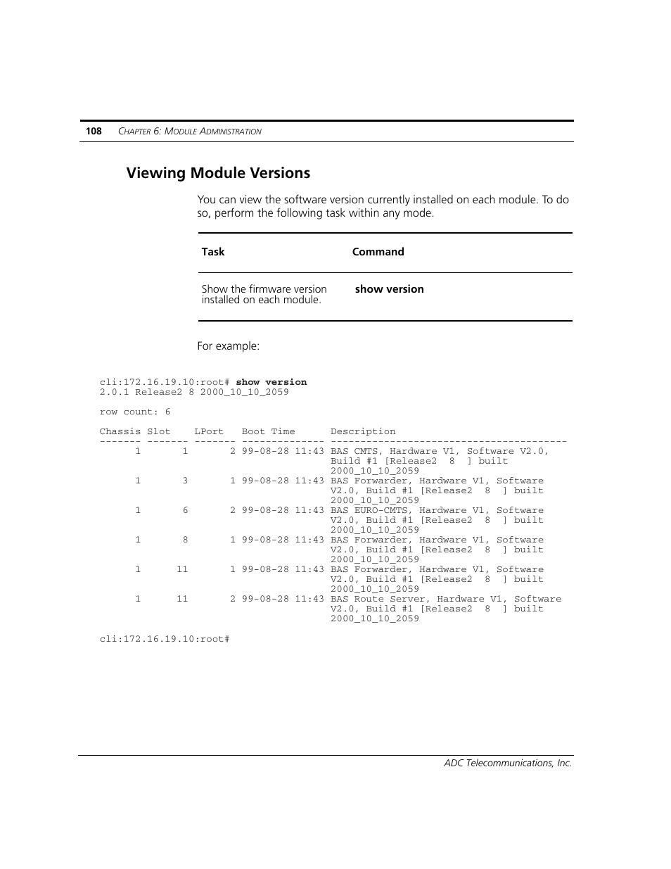 Viewing module versions | ADC CUDA 3 User Manual | Page 110 / 620
