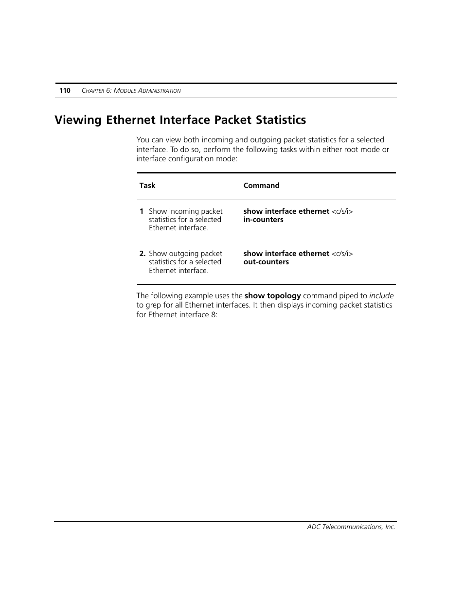 Viewing ethernet interface packet statistics | ADC CUDA 3 User Manual | Page 112 / 620