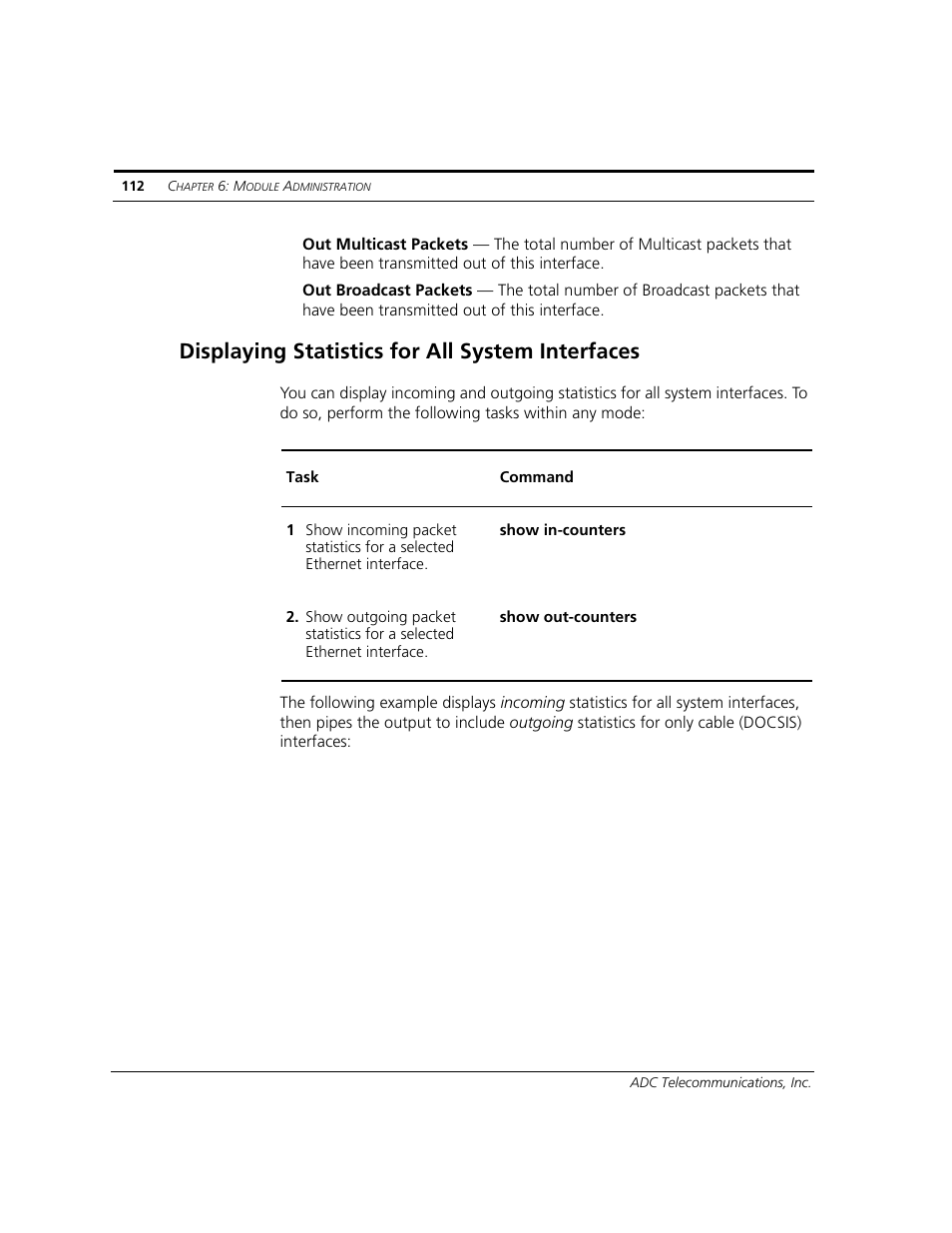 Displaying statistics for all system interfaces | ADC CUDA 3 User Manual | Page 114 / 620