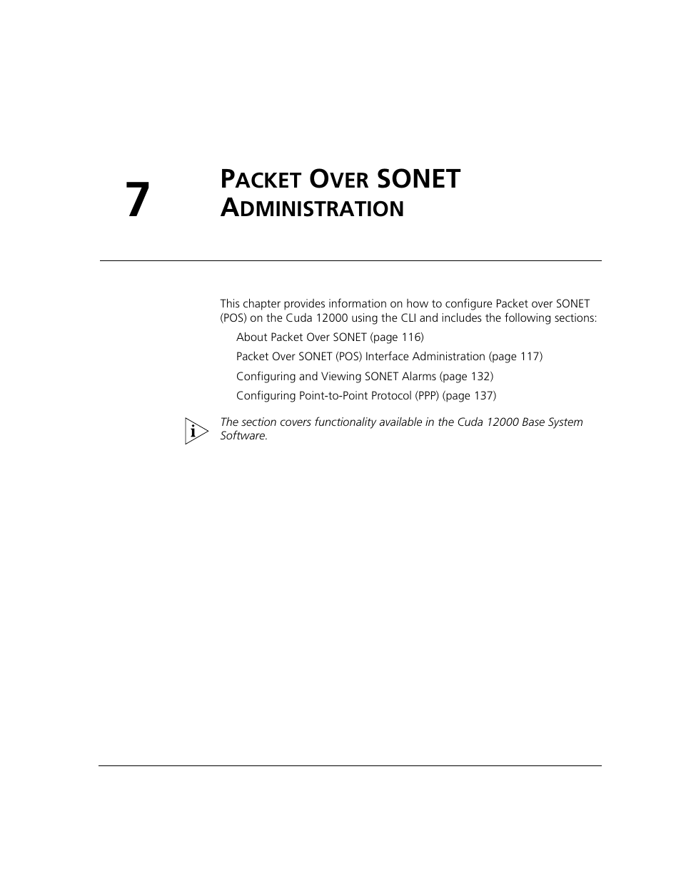Packet over sonet administration, Acket, Sonet a | Dministration, Chapter 7, Chapter 7 “packet over sonet administration | ADC CUDA 3 User Manual | Page 117 / 620