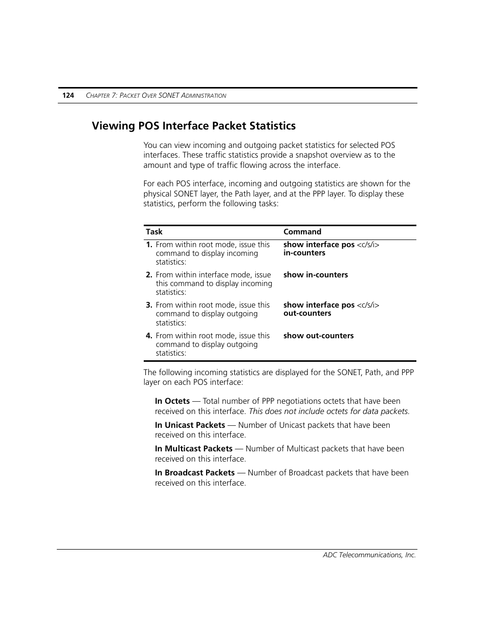 Viewing pos interface packet statistics | ADC CUDA 3 User Manual | Page 126 / 620
