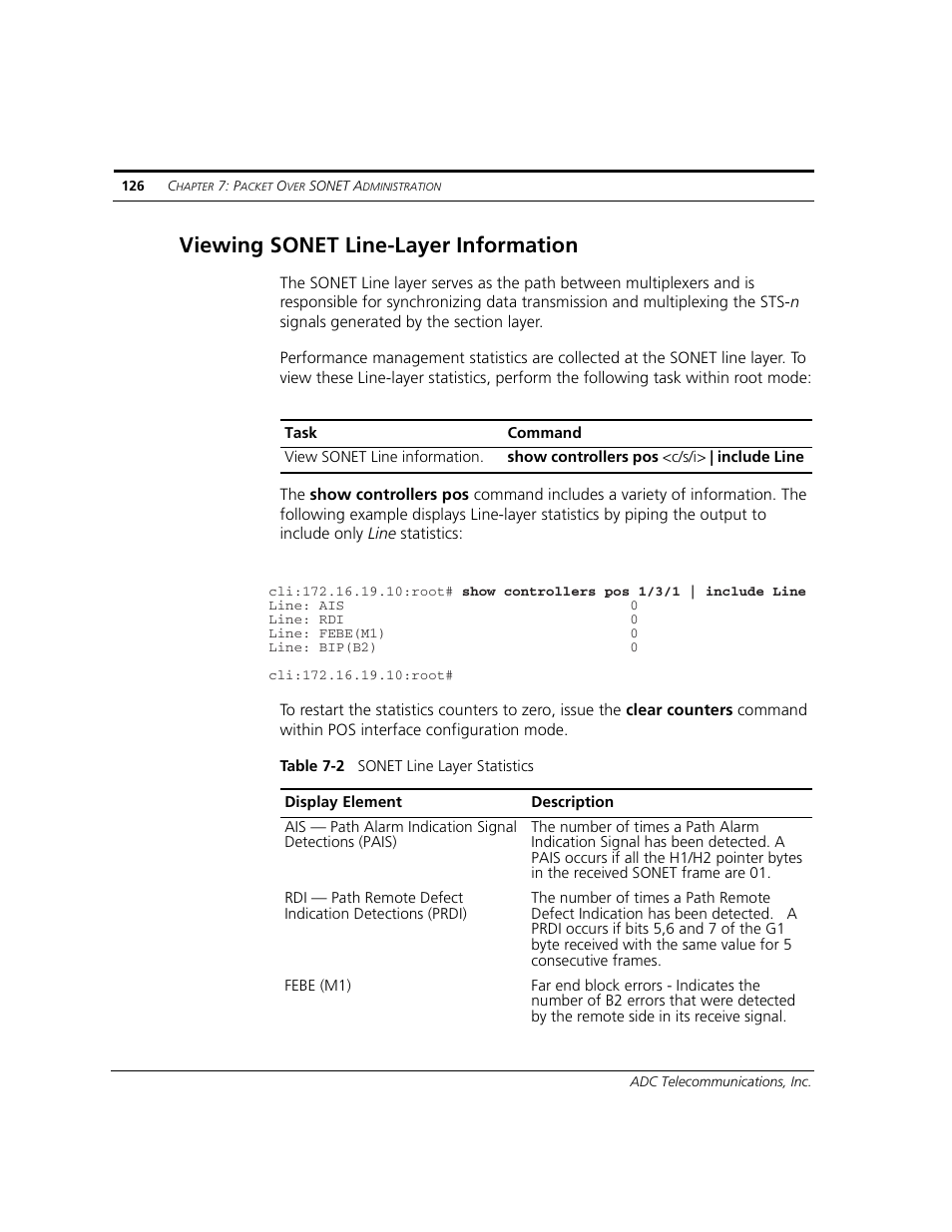 Viewing sonet line-layer information | ADC CUDA 3 User Manual | Page 128 / 620