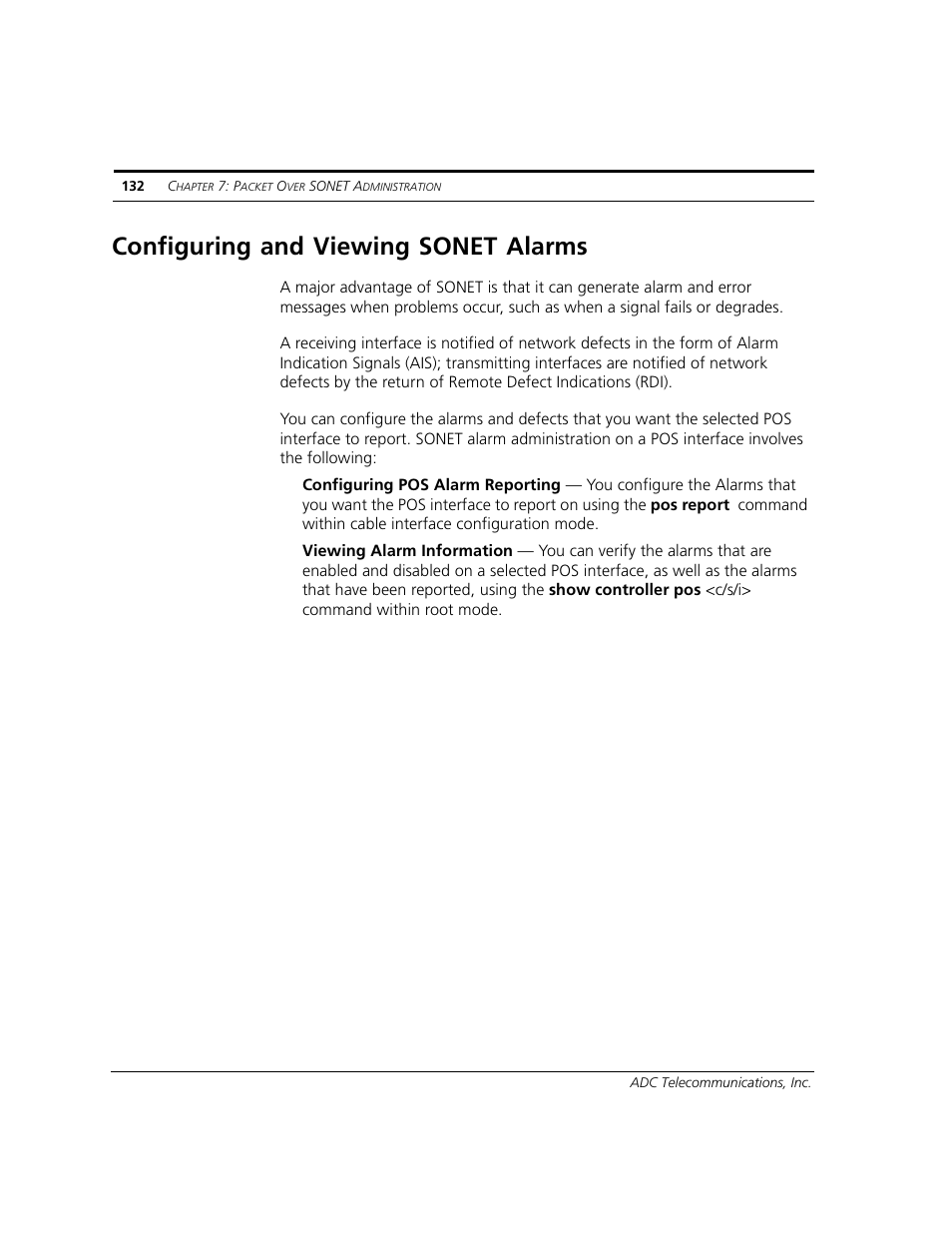 Configuring and viewing sonet alarms | ADC CUDA 3 User Manual | Page 134 / 620