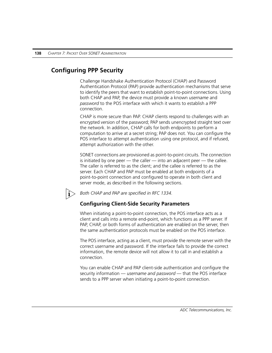 Configuring ppp security, Configuring client-side security parameters | ADC CUDA 3 User Manual | Page 140 / 620