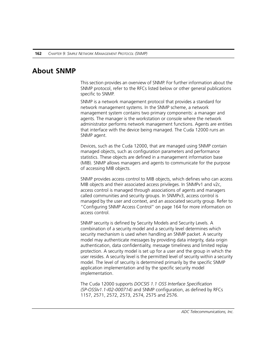 About snmp | ADC CUDA 3 User Manual | Page 164 / 620