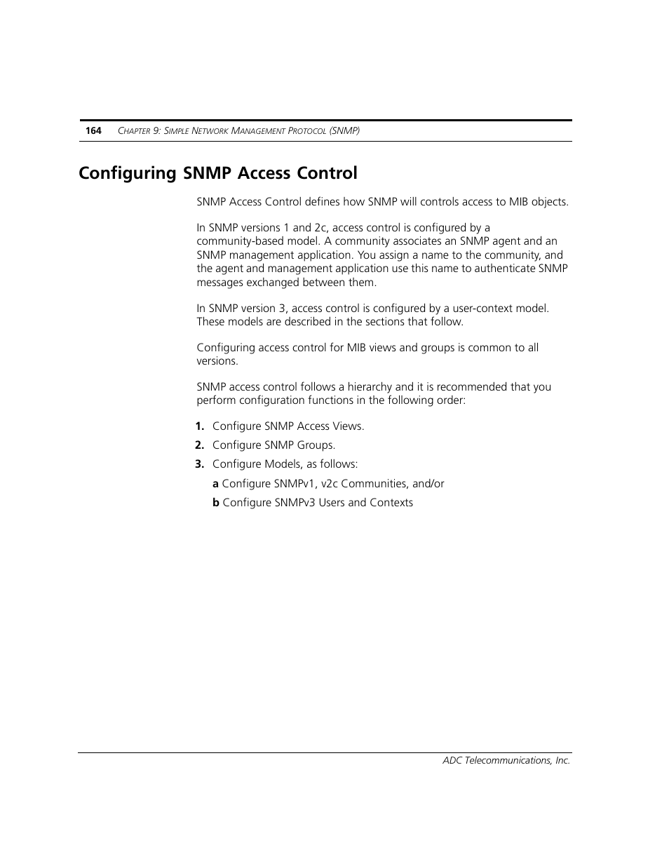 Configuring snmp access control | ADC CUDA 3 User Manual | Page 166 / 620