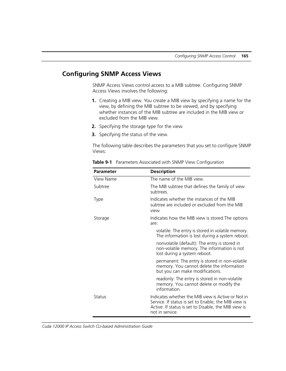 Configuring snmp access views | ADC CUDA 3 User Manual | Page 167 / 620