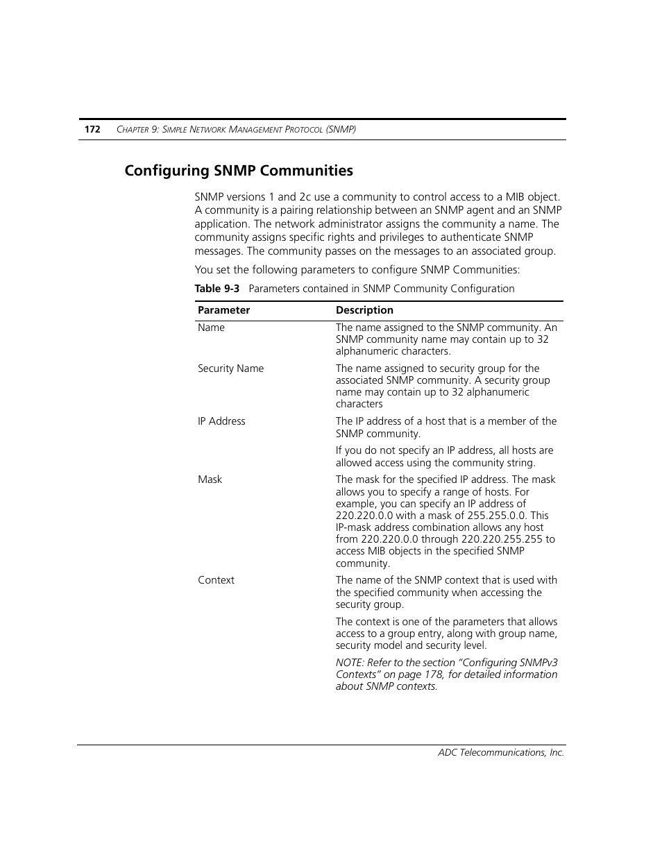 Configuring snmp communities | ADC CUDA 3 User Manual | Page 174 / 620