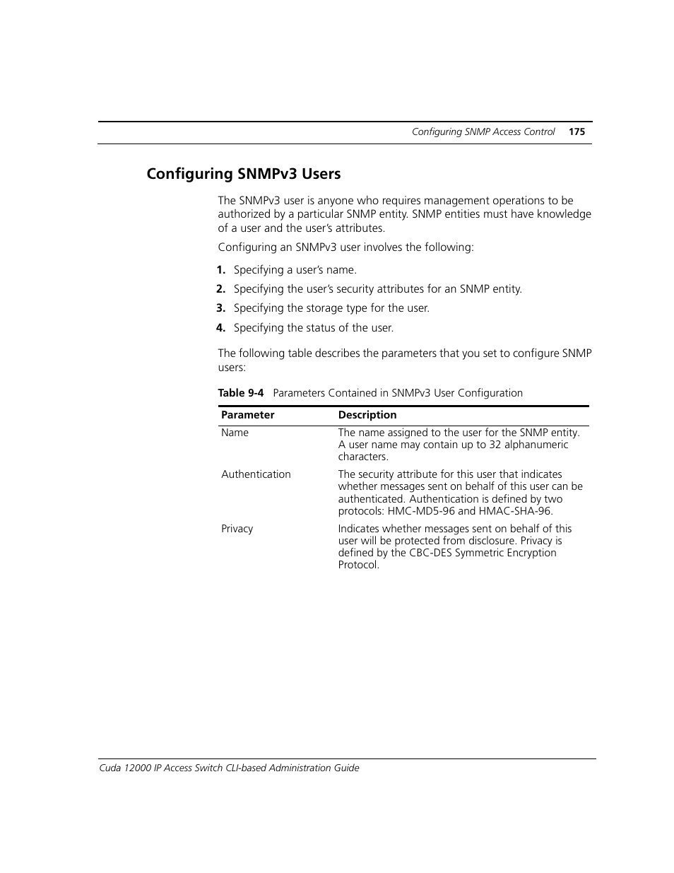 Configuring snmpv3 users | ADC CUDA 3 User Manual | Page 177 / 620