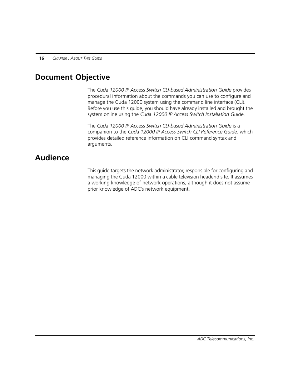 Document objective, Audience | ADC CUDA 3 User Manual | Page 18 / 620