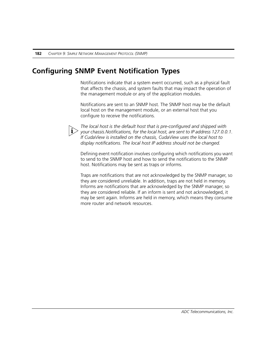 Configuring snmp event notification types, Configuring snmp event | ADC CUDA 3 User Manual | Page 184 / 620