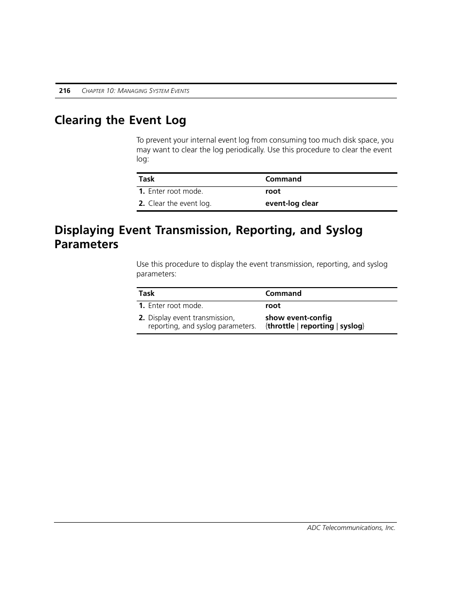 Clearing the event log | ADC CUDA 3 User Manual | Page 218 / 620