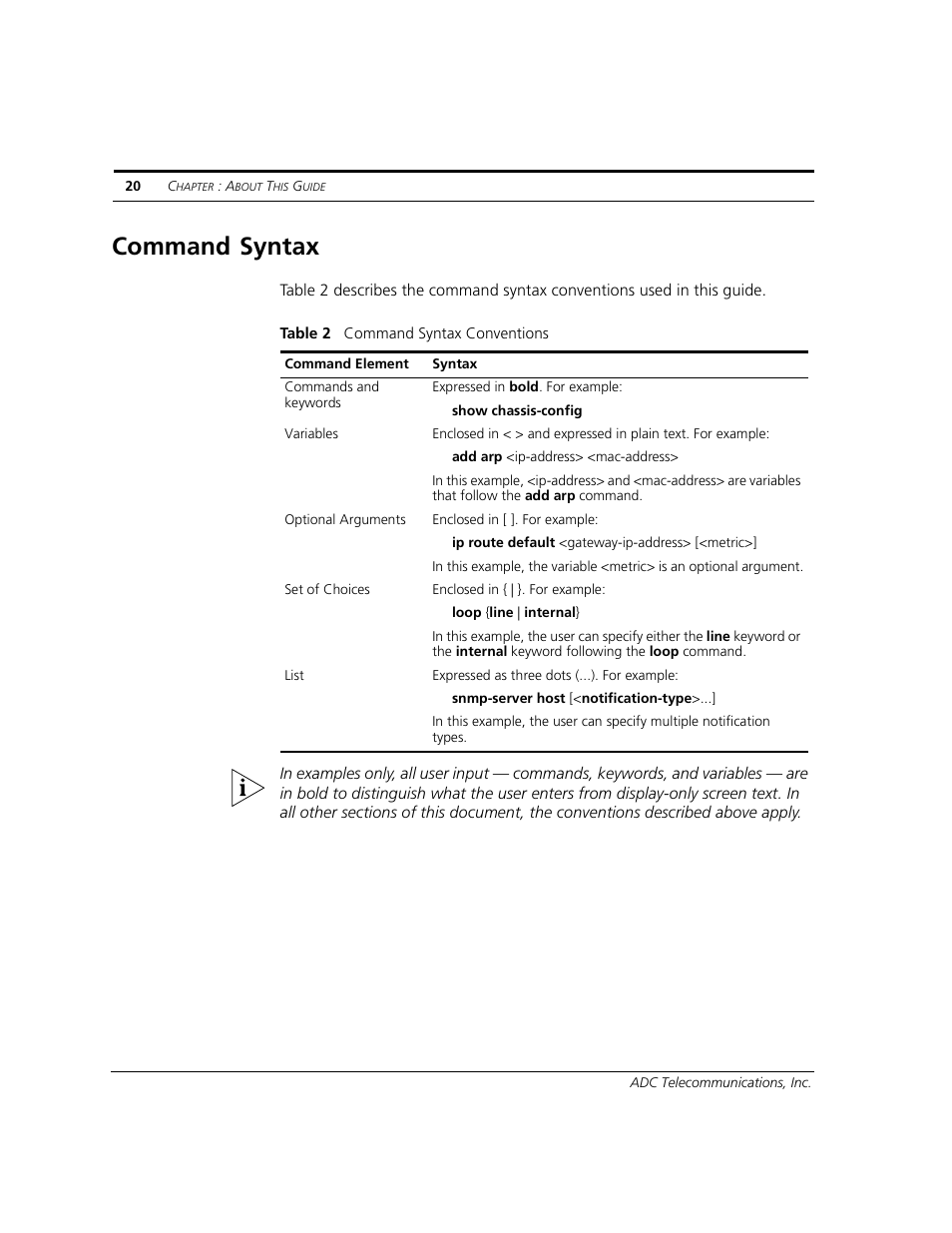 Command syntax | ADC CUDA 3 User Manual | Page 22 / 620