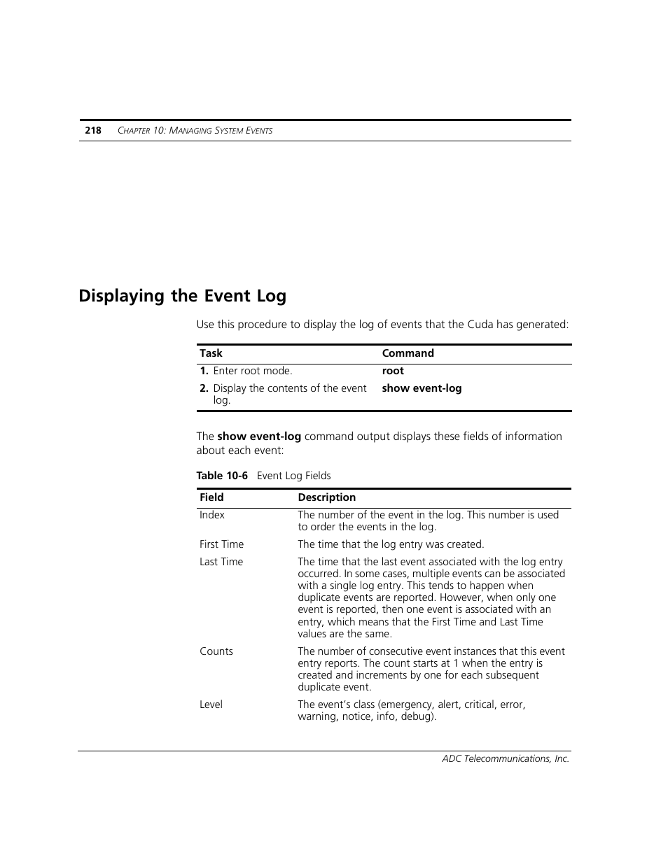 Displaying the event log | ADC CUDA 3 User Manual | Page 220 / 620