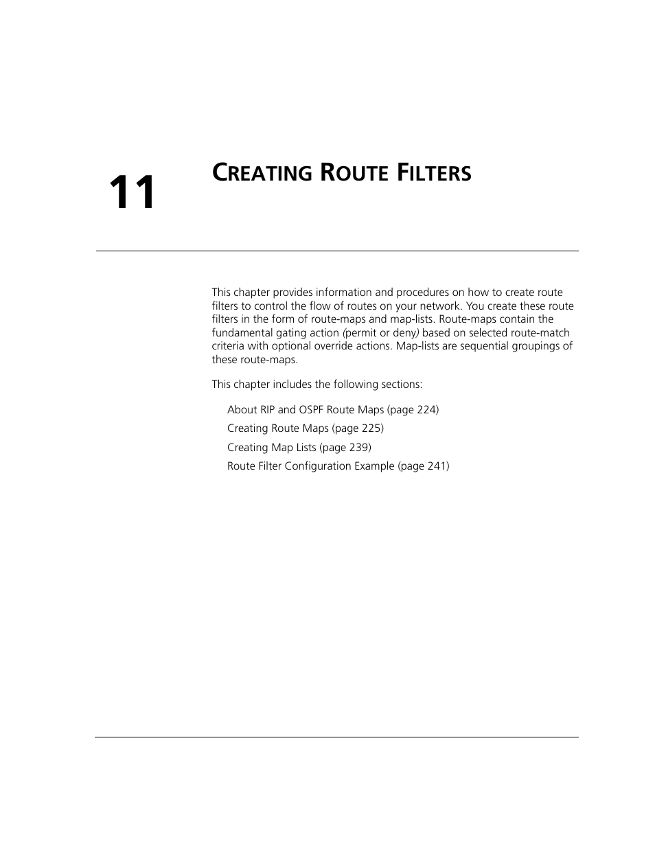 Creating route filters, Reating, Oute | Ilters, Chapter 11 | ADC CUDA 3 User Manual | Page 225 / 620