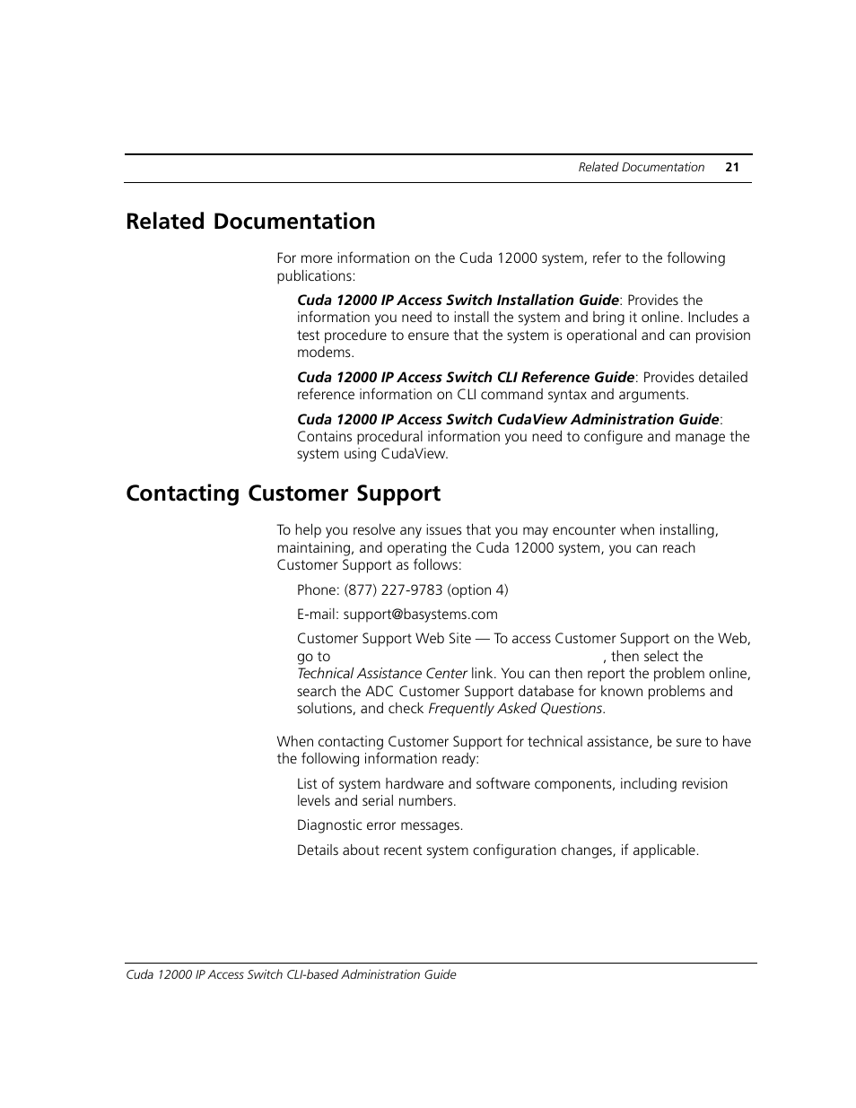 Related documentation, Contacting customer support | ADC CUDA 3 User Manual | Page 23 / 620