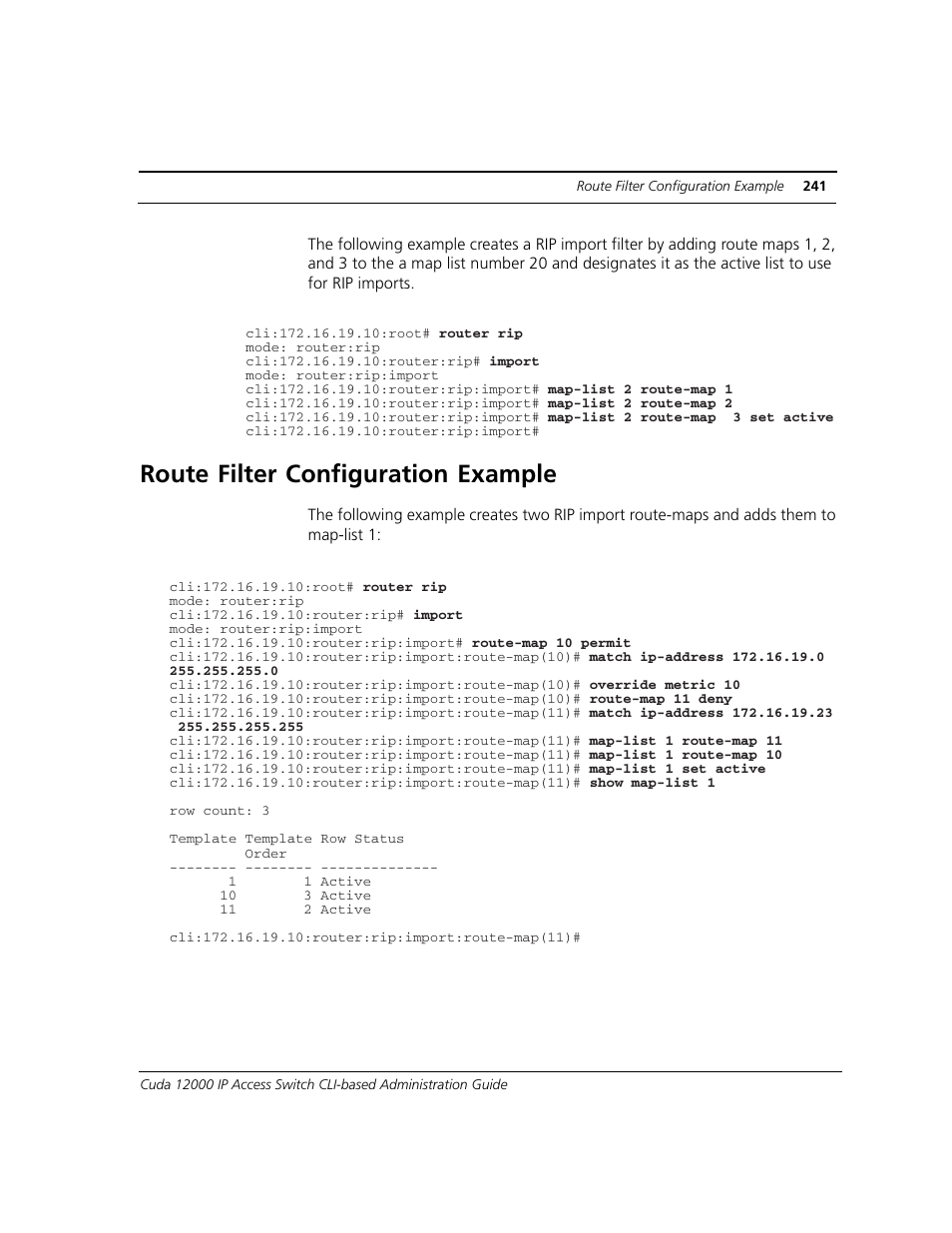 Route filter configuration example | ADC CUDA 3 User Manual | Page 243 / 620