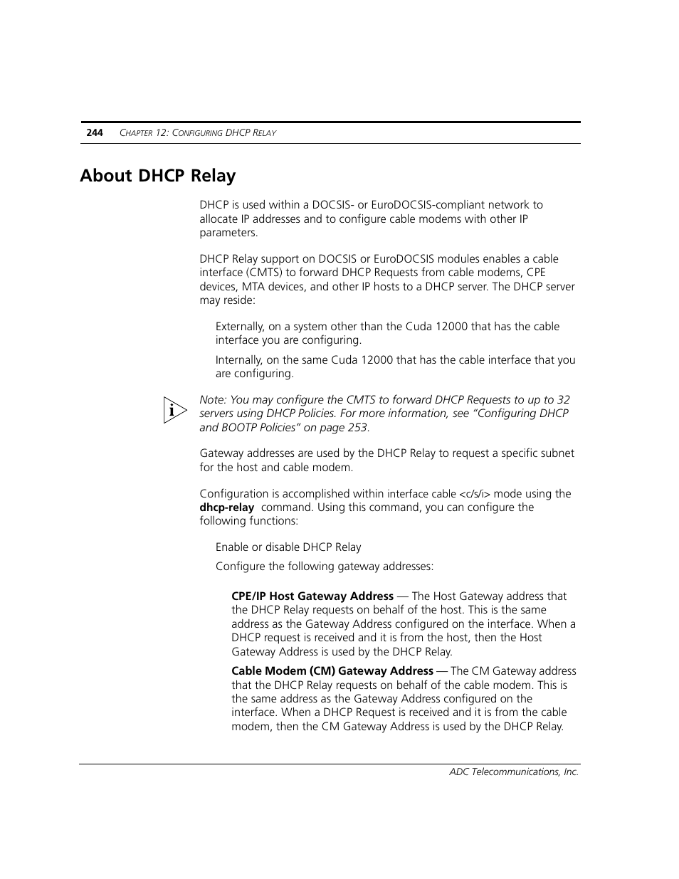 About dhcp relay | ADC CUDA 3 User Manual | Page 246 / 620
