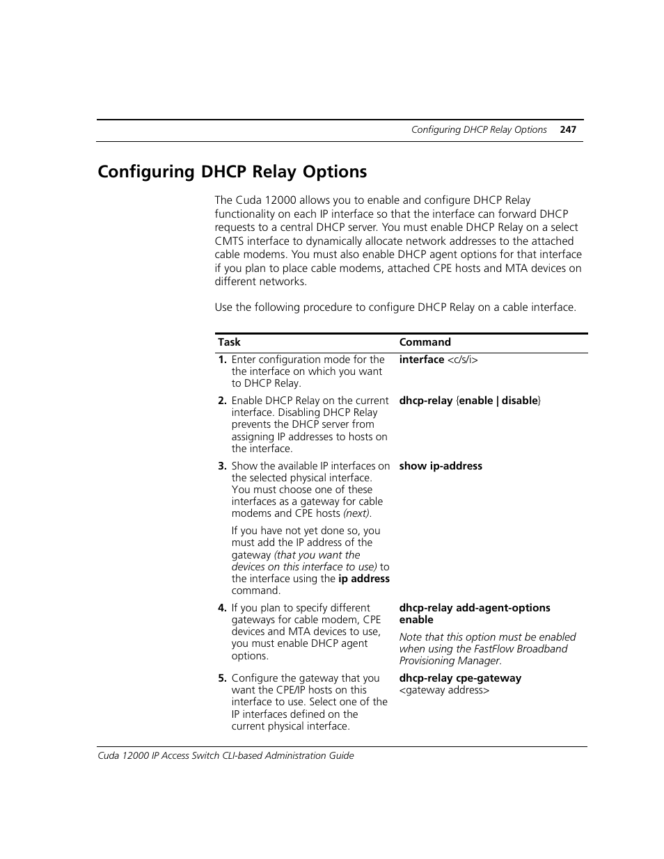 Configuring dhcp relay options | ADC CUDA 3 User Manual | Page 249 / 620