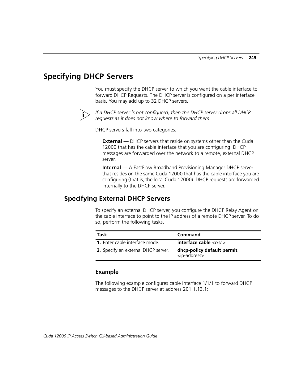 Specifying dhcp servers, Specifying external dhcp servers | ADC CUDA 3 User Manual | Page 251 / 620