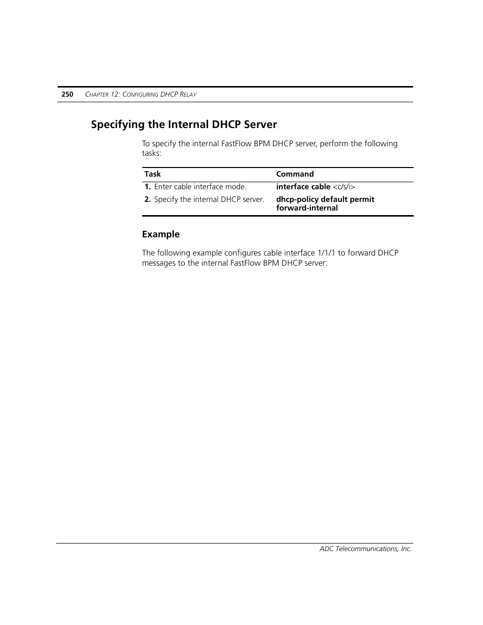 Specifying the internal dhcp server, Example | ADC CUDA 3 User Manual | Page 252 / 620