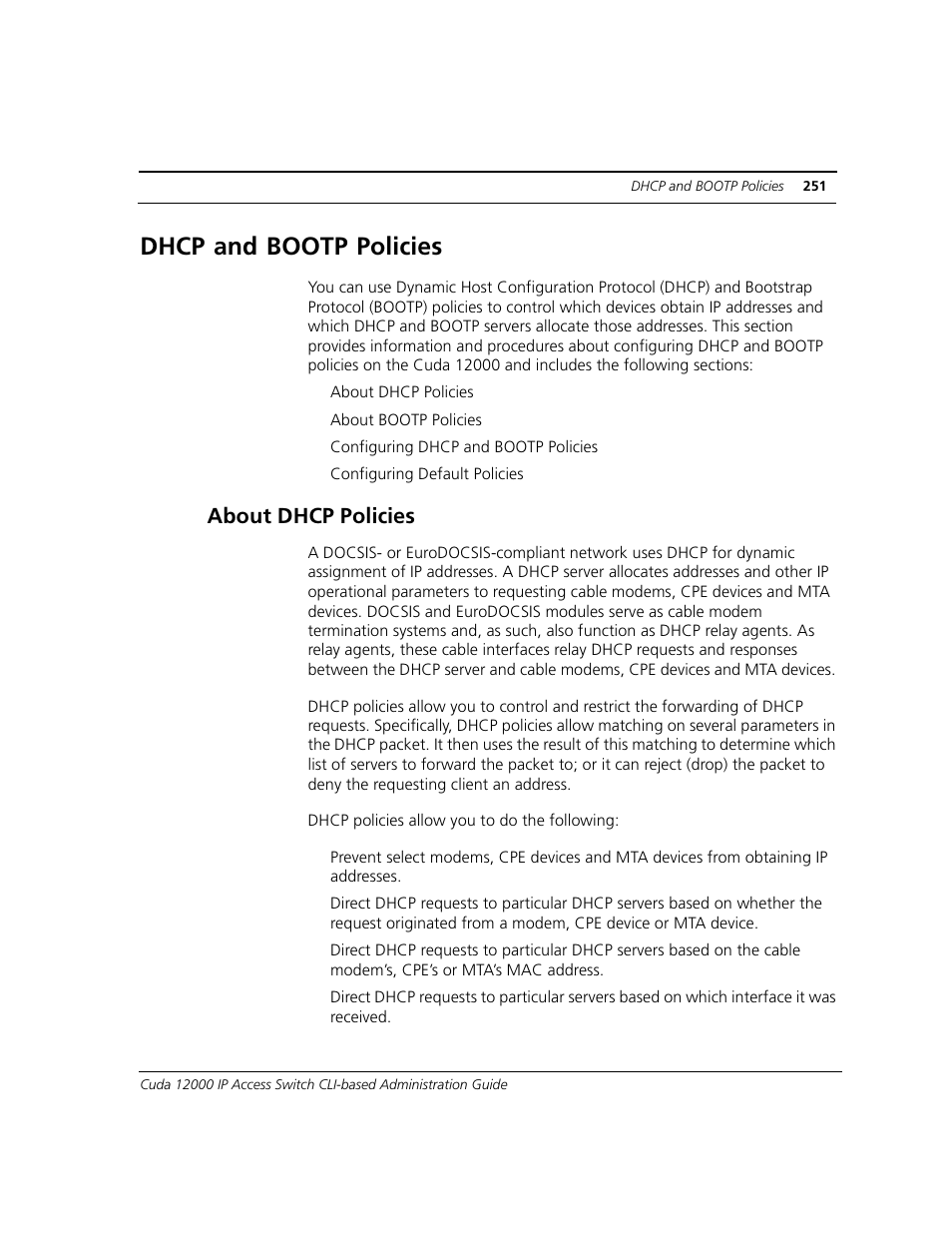 Dhcp and bootp policies, About dhcp policies | ADC CUDA 3 User Manual | Page 253 / 620