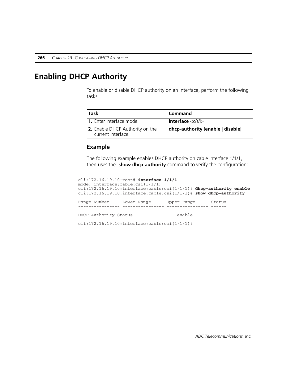 Enabling dhcp authority | ADC CUDA 3 User Manual | Page 268 / 620