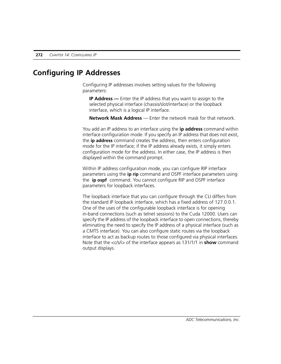 Configuring ip addresses | ADC CUDA 3 User Manual | Page 274 / 620