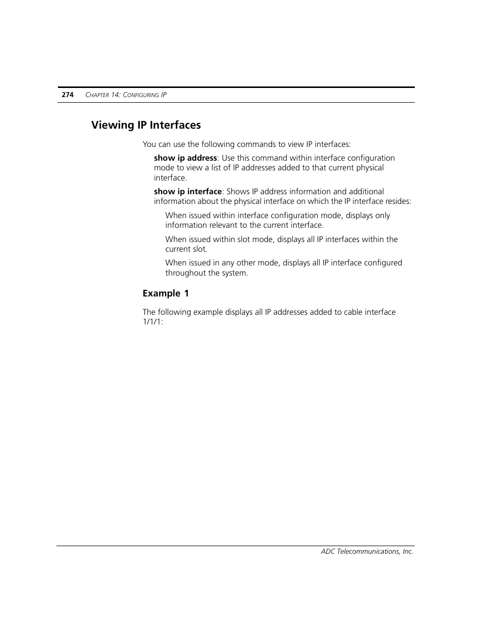 Viewing ip interfaces, Example 1 | ADC CUDA 3 User Manual | Page 276 / 620