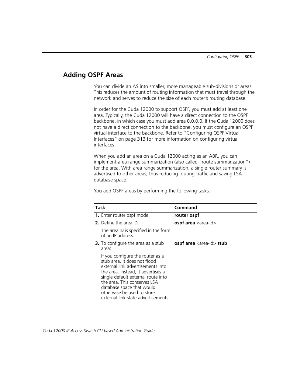 Adding ospf areas | ADC CUDA 3 User Manual | Page 305 / 620