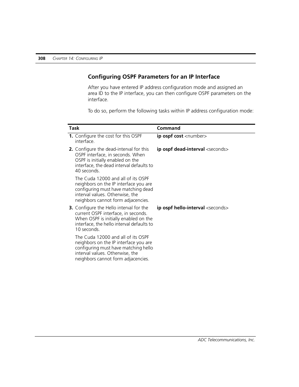Configuring ospf parameters for an ip interface | ADC CUDA 3 User Manual | Page 310 / 620