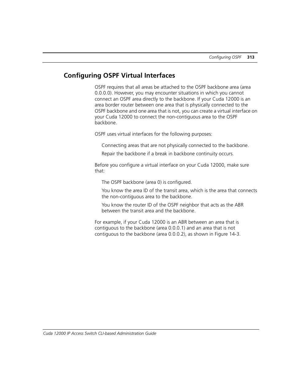 Configuring ospf virtual interfaces | ADC CUDA 3 User Manual | Page 315 / 620