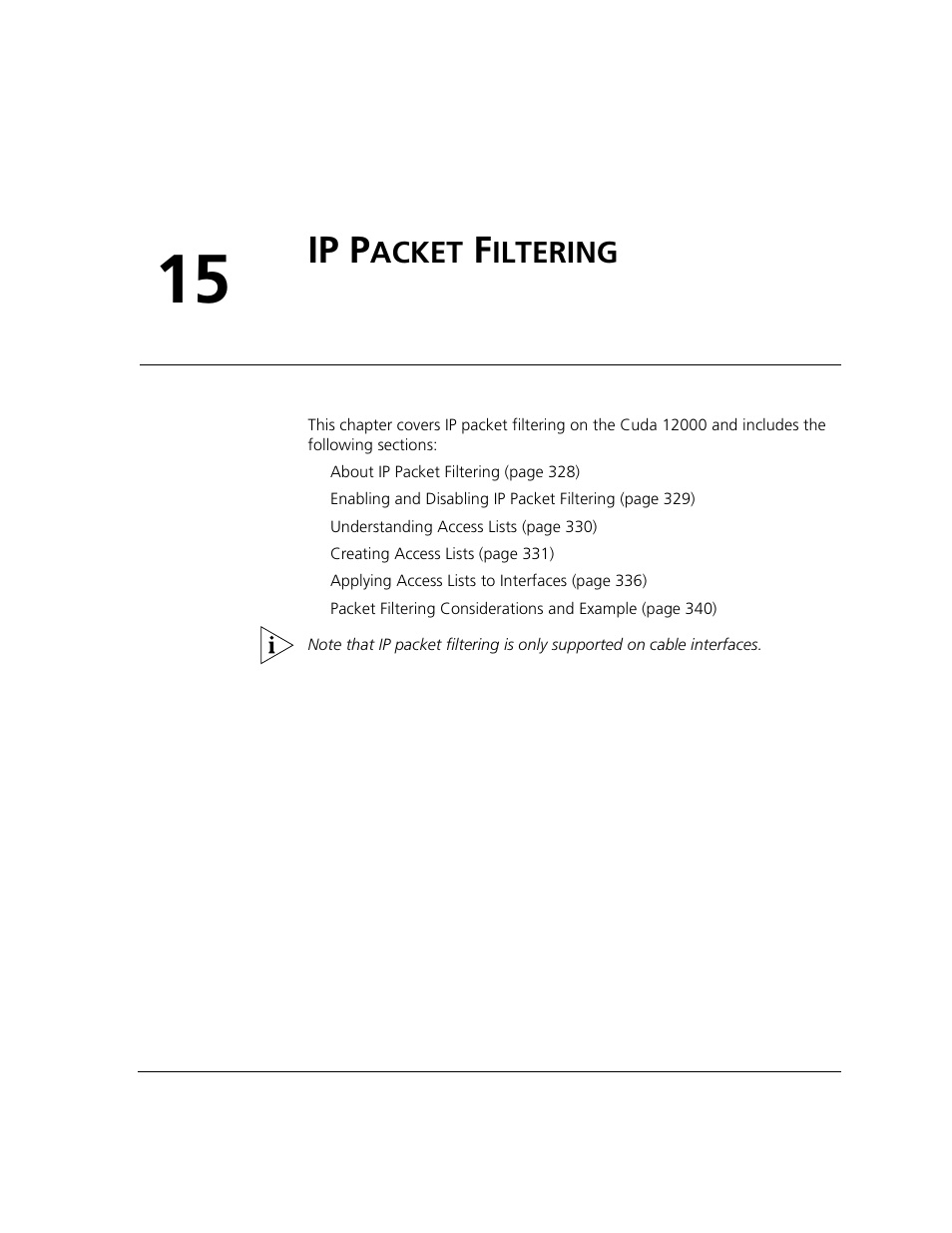 Ip packet filtering, Ip p, Acket | Iltering, Chapter 15 | ADC CUDA 3 User Manual | Page 329 / 620