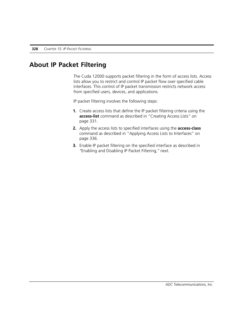 About ip packet filtering | ADC CUDA 3 User Manual | Page 330 / 620
