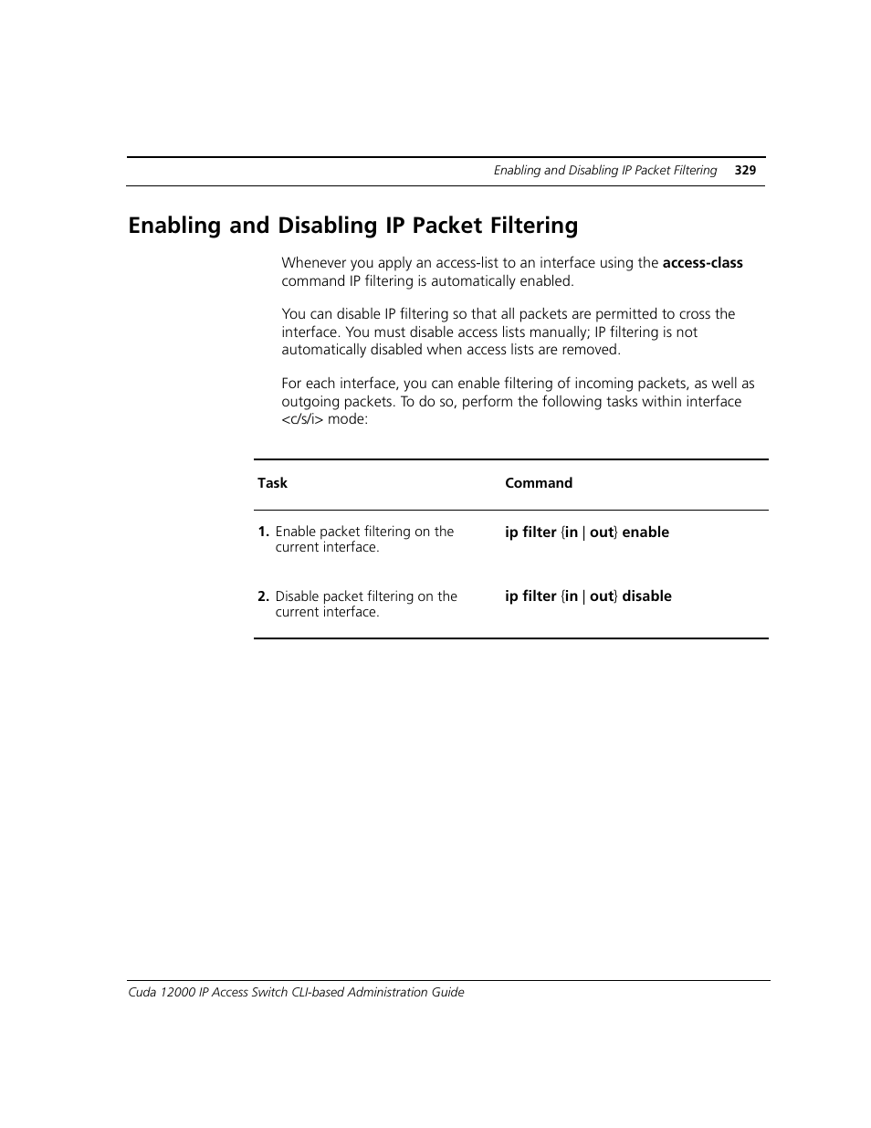 Enabling and disabling ip packet filtering | ADC CUDA 3 User Manual | Page 331 / 620