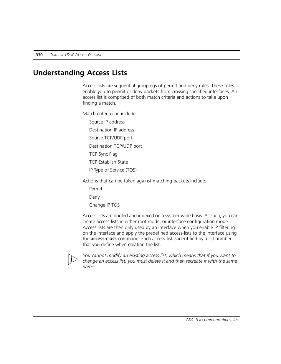 Understanding access lists | ADC CUDA 3 User Manual | Page 332 / 620