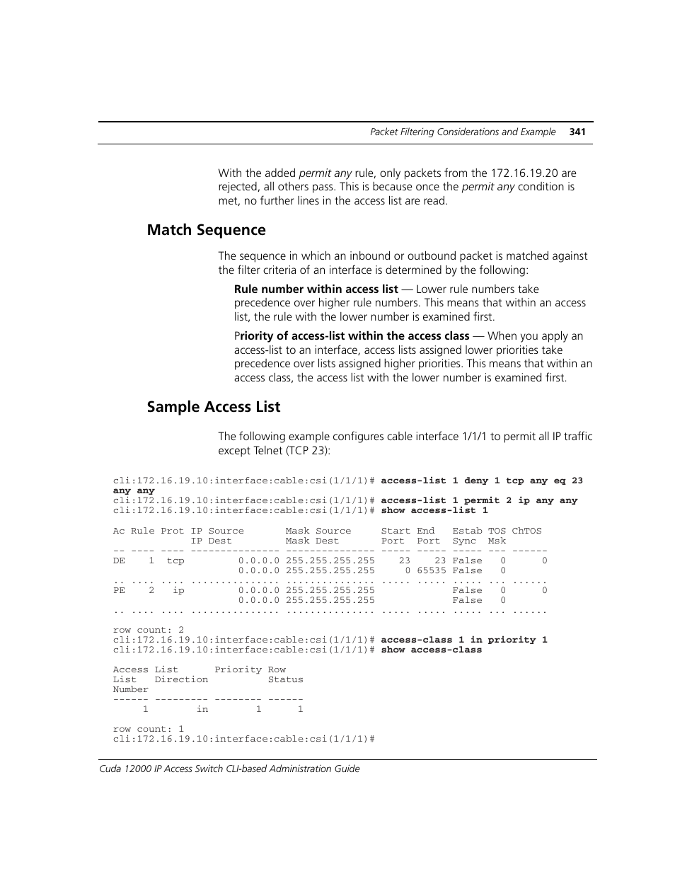 Match sequence, Sample access list | ADC CUDA 3 User Manual | Page 343 / 620
