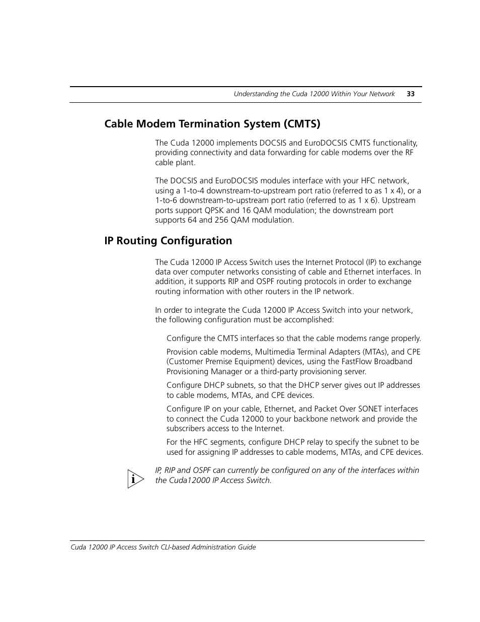 Cable modem termination system (cmts), Ip routing configuration | ADC CUDA 3 User Manual | Page 35 / 620