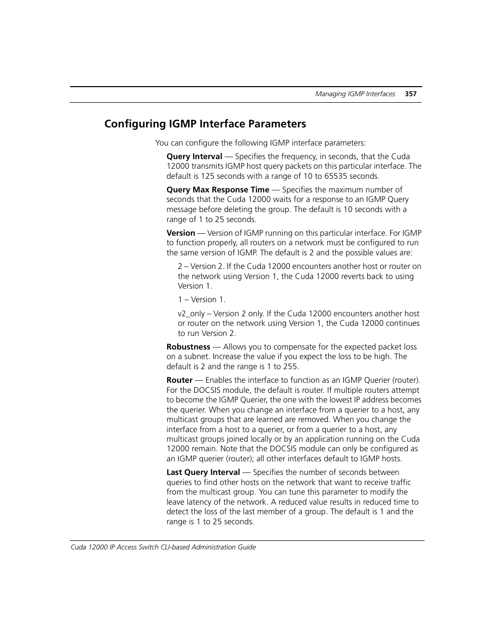 Configuring igmp interface parameters | ADC CUDA 3 User Manual | Page 359 / 620
