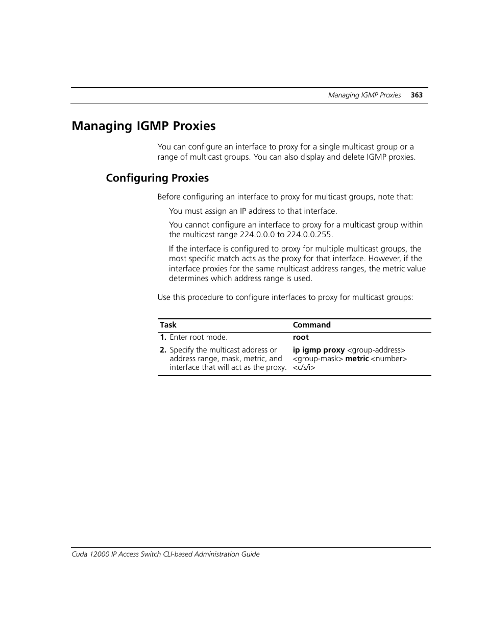 Managing igmp proxies, Configuring proxies | ADC CUDA 3 User Manual | Page 365 / 620
