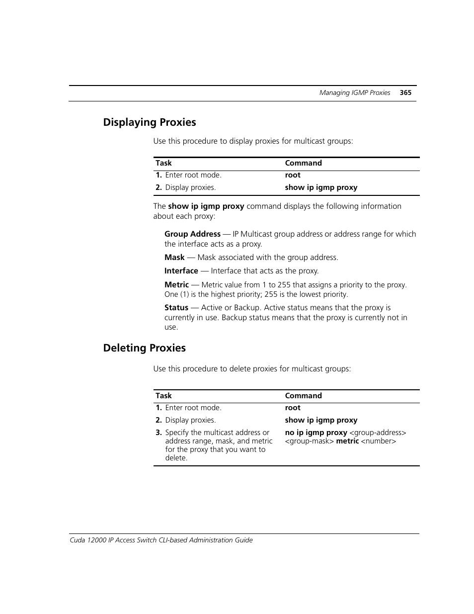 Displaying proxies, Deleting proxies | ADC CUDA 3 User Manual | Page 367 / 620